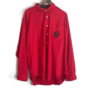 VINTAGE TOMMY HILFIGER Mens Red Wool Cashmere Shirt Size XL Gold Buttons Crest